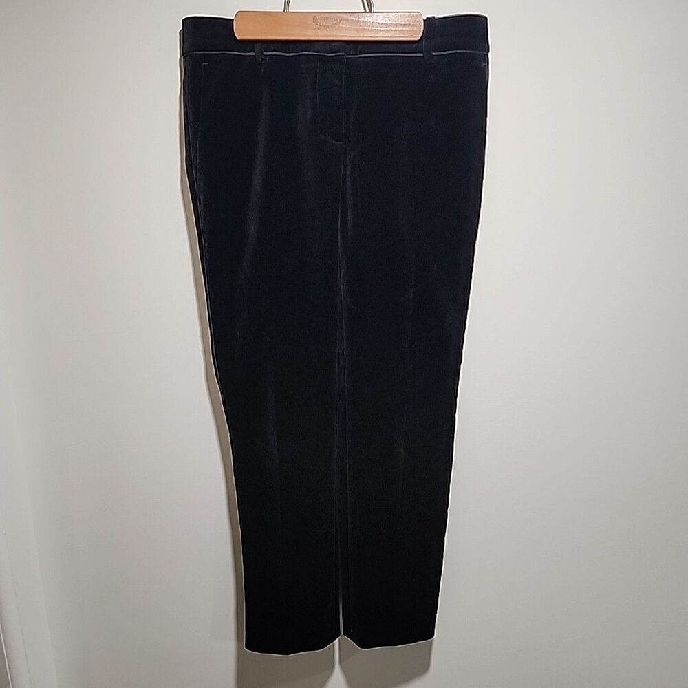 Ann Taylor Womens Velvet Pants Devin Fit Ankle Pants Black Pockets Piping Size 0